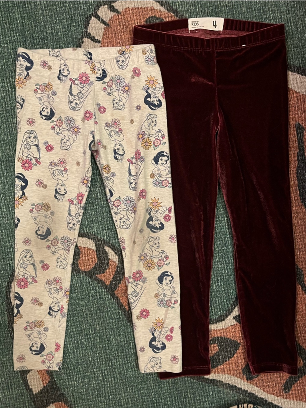Cotton On Kids Burgundy Velvet Leggings & Cream Princess Print Set